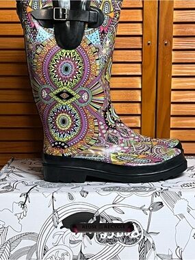 Sakroots Multicolor Mandala Rain Boots with Black Trim